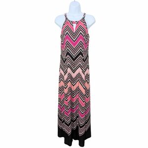 Glamour Pink and Black Chevron Maxi Dress